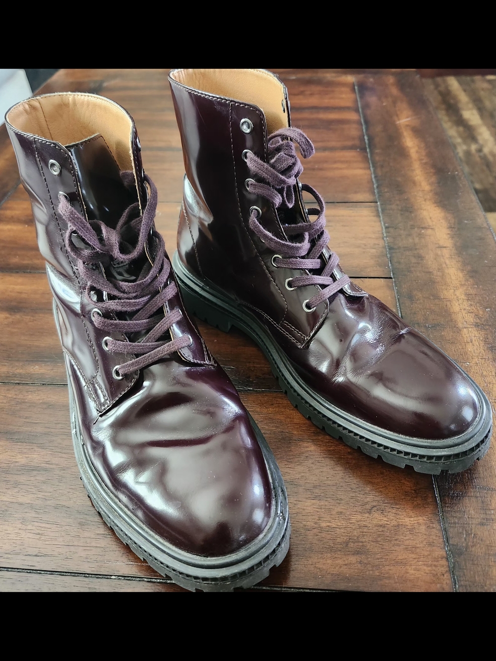 Express Burgandy Leather Combat Boots 8